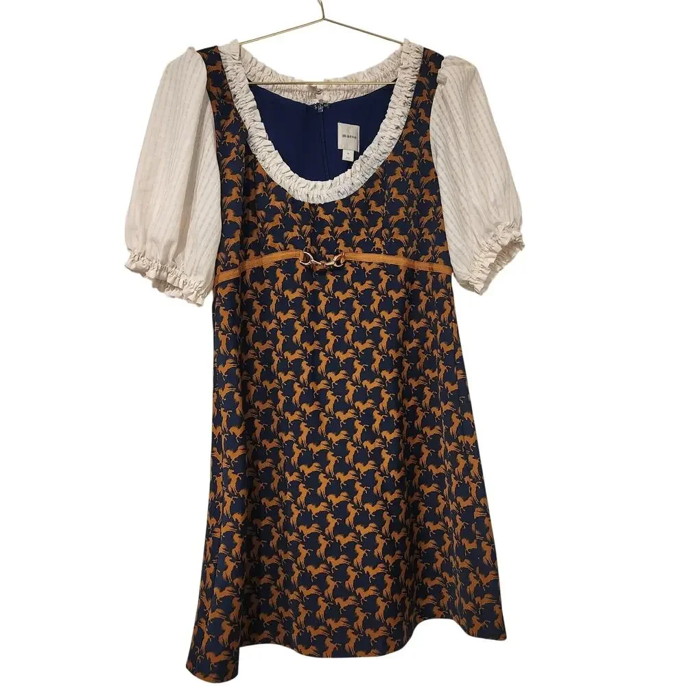 Anthropologie Maeve Puff Sleeve twofer horse mini dress size medium - Picture 3 of 8